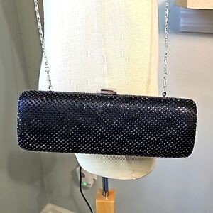 KATE Laundry black sparkle evening bags. Snap closure. With chain.